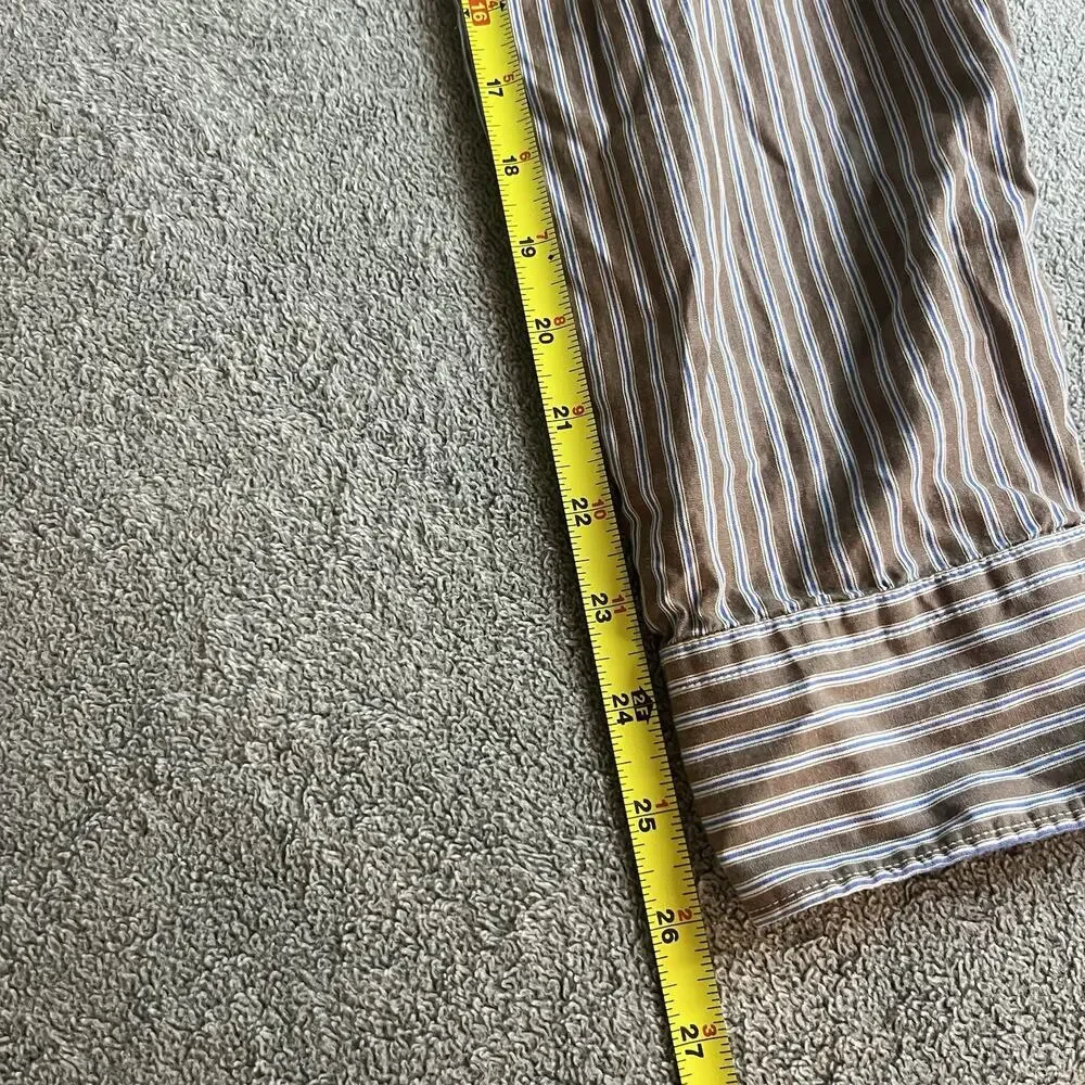 American Eagle Men's L Vintage Fit Striped Button Down Shirt Brown Tan Long SLV